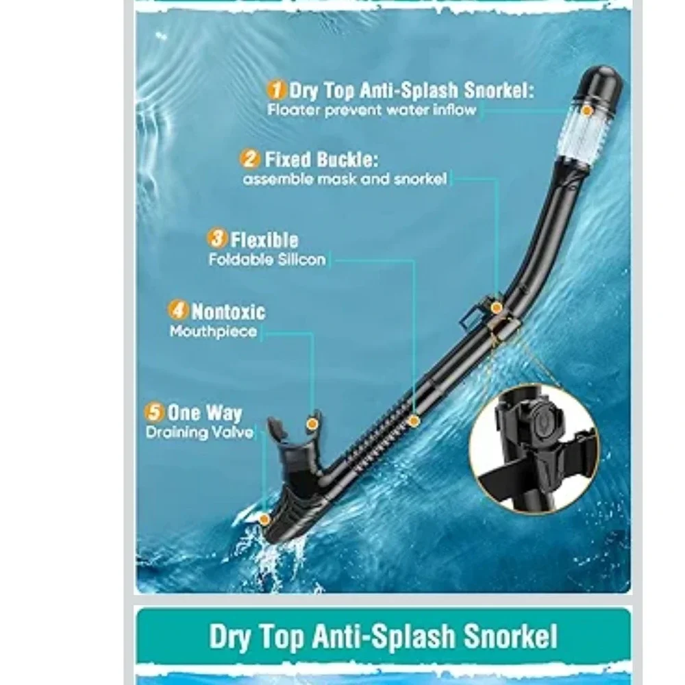 Seovediary Snorkel Set Dry Top Anti Splash Adult Mask Gear Blue‎ Black